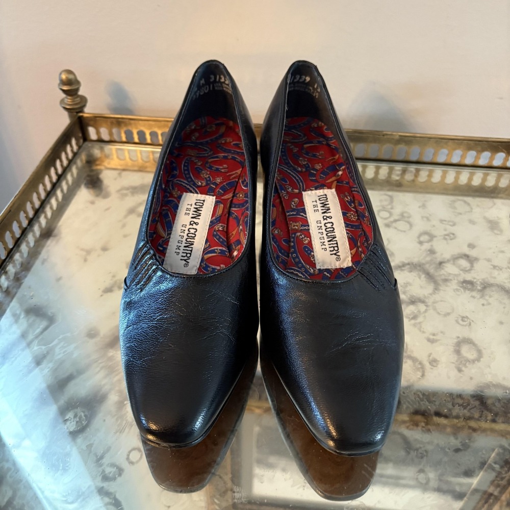 Vintage Town & Country Shoes Womens Size 6.5 Leather Unpump Comfort Heels USA 80 - Picture 2 of 11